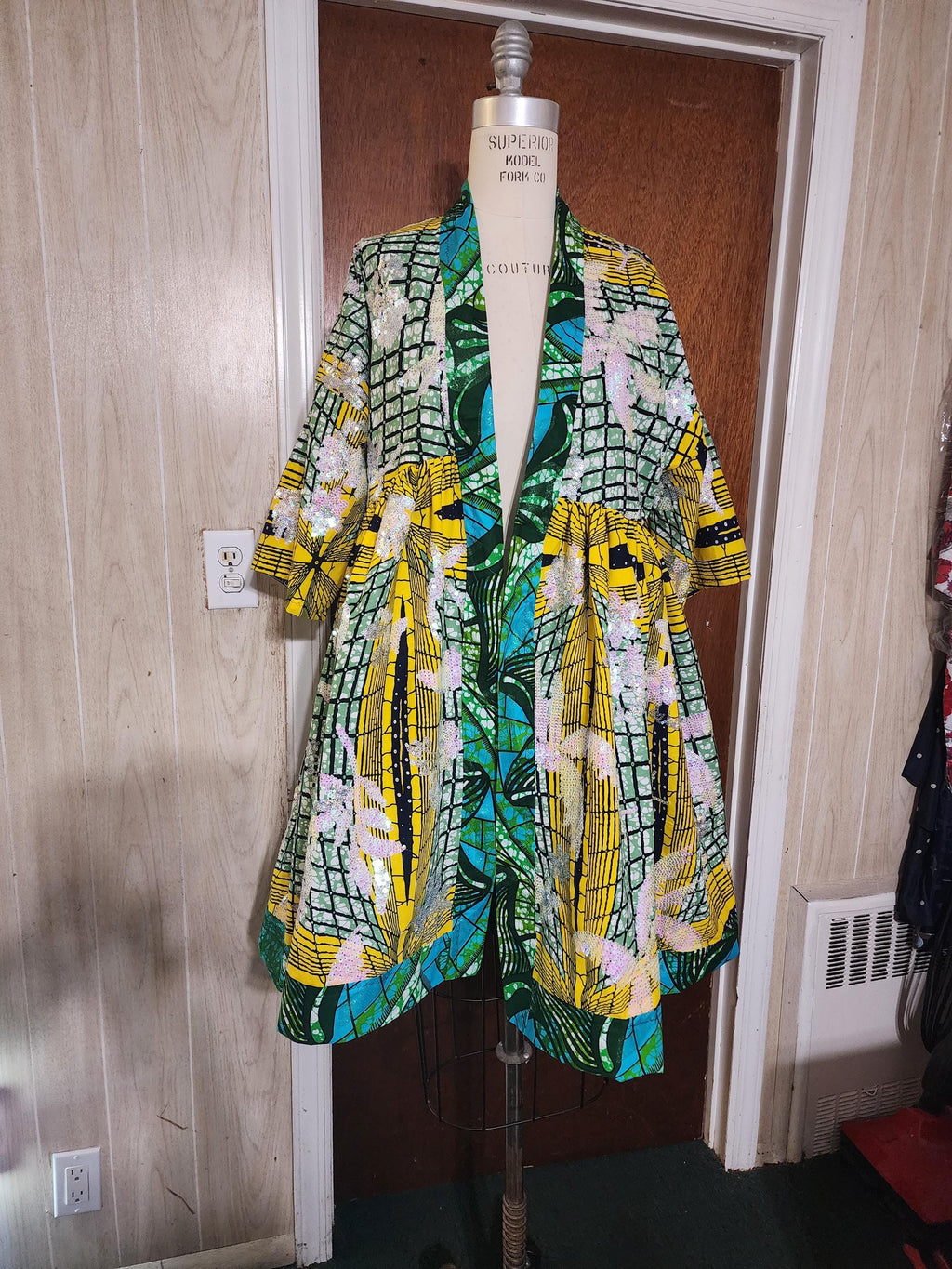 Sequin Embroidered African Wax Kimono: Bridal Robe, Harusi Duster