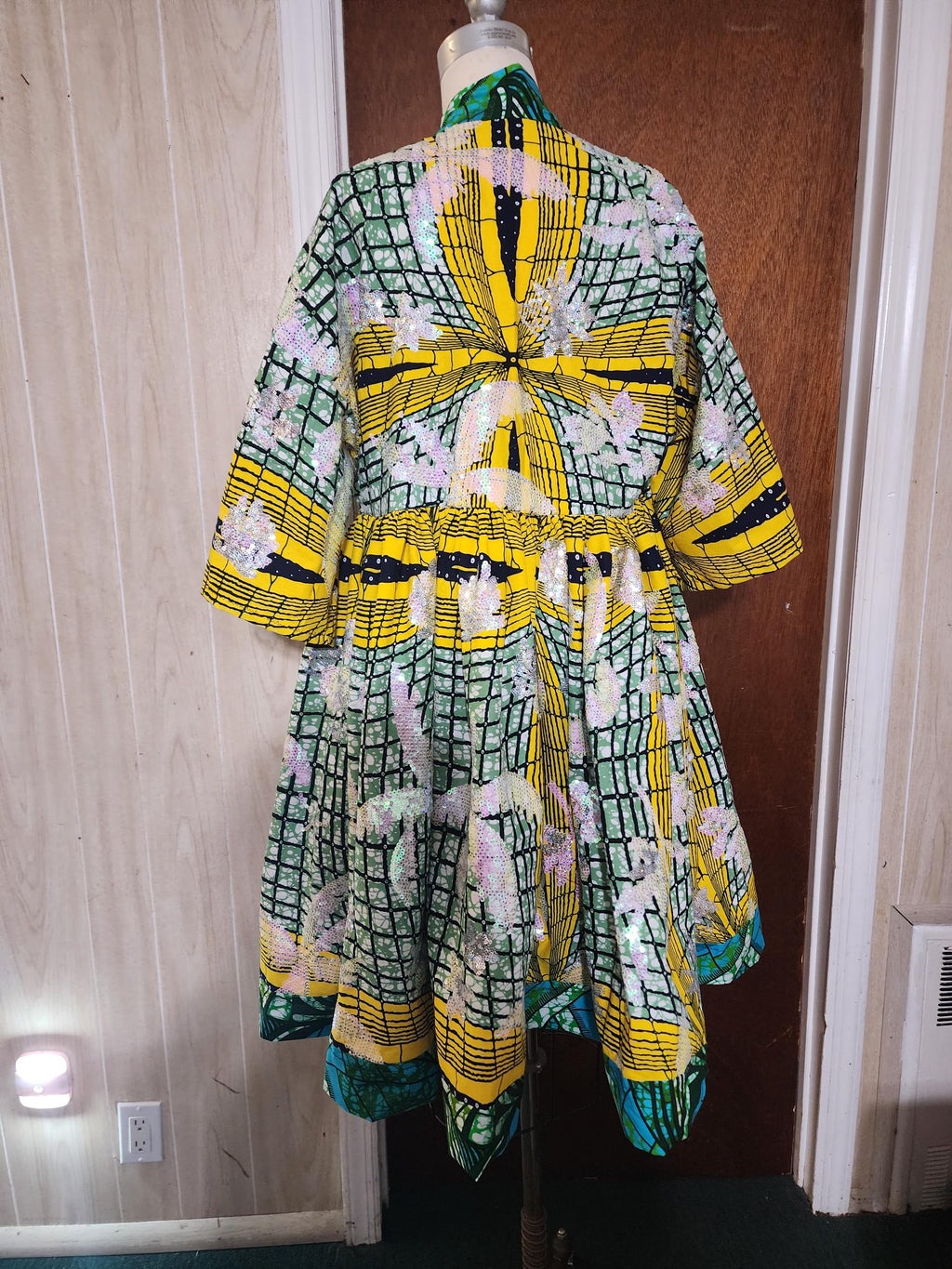 Sequin Embroidered African Wax Kimono: Bridal Robe, Harusi Duster