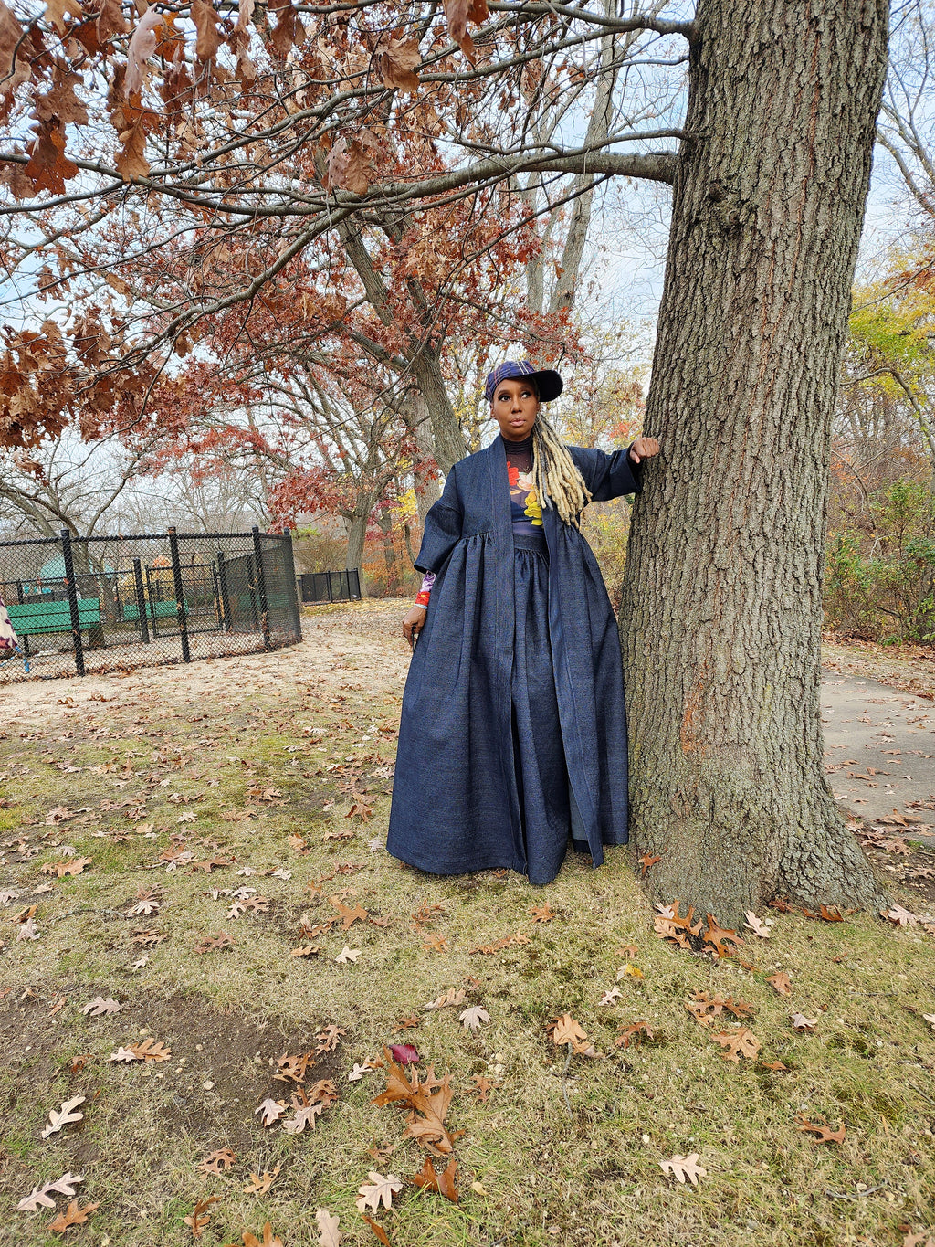 Indigo Blue Denim Harusi Kimono: Maxi Duster Coat