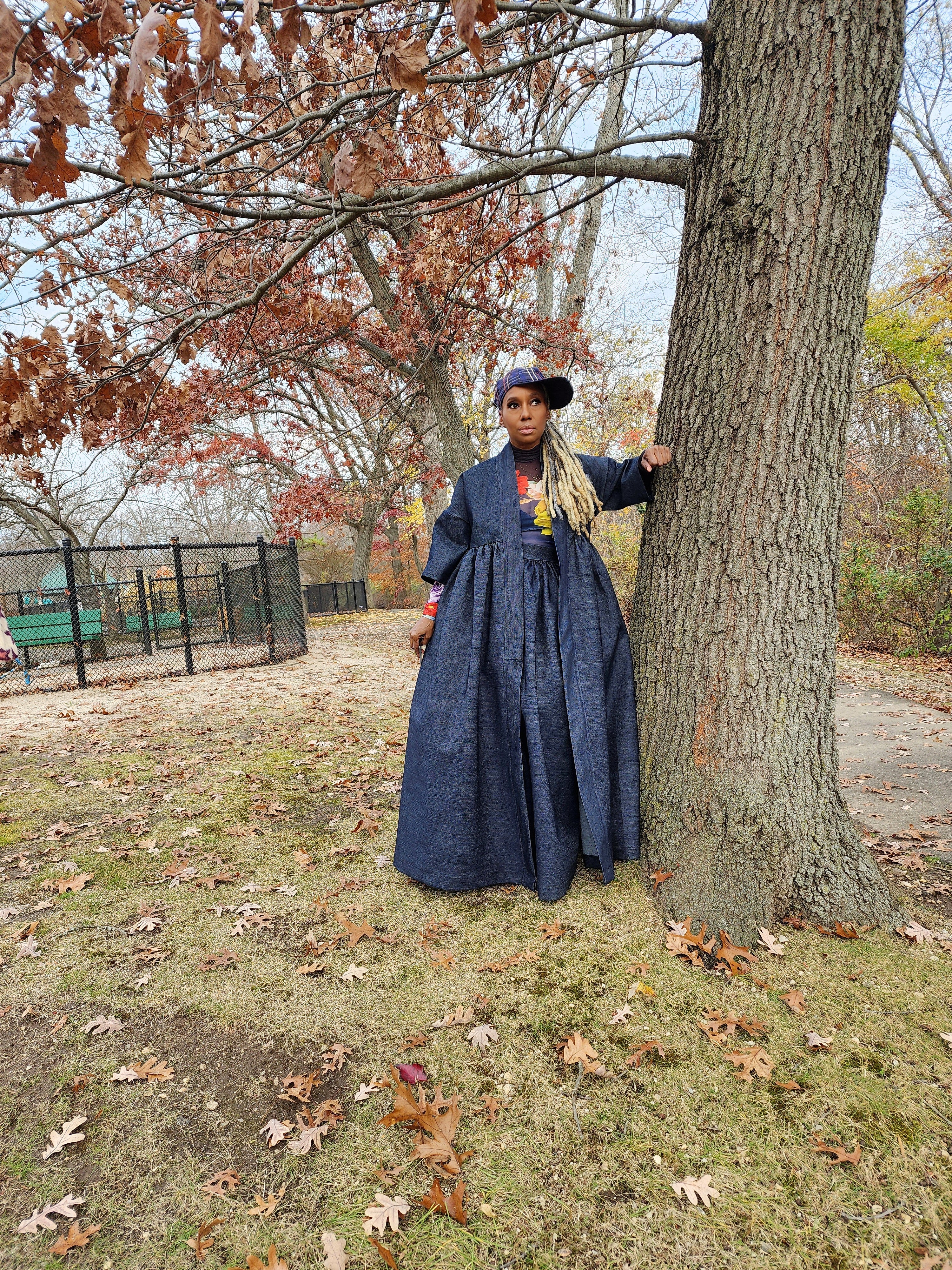 Indigo Blue Denim Harusi Kimono: Maxi Duster Coat