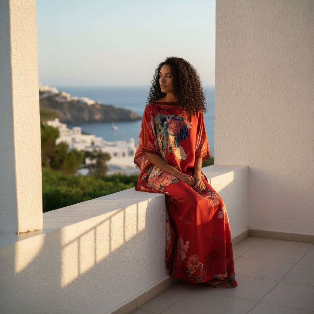 Sequin Afro-Girl Kaftan Dress with scarf – Luxury Vacation Gift, Handmade, One Size Fits Most