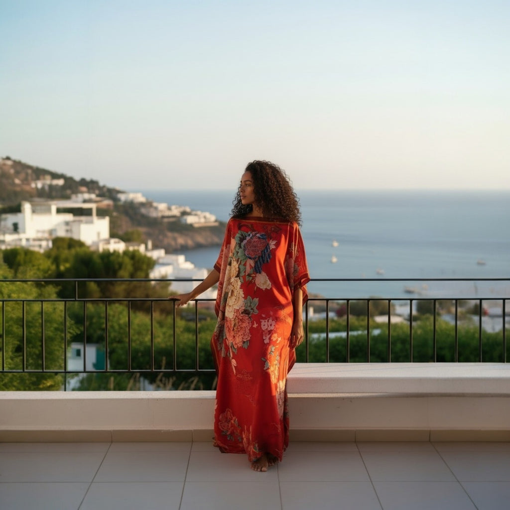Sequin Afro-Girl Kaftan Dress with scarf – Luxury Vacation Gift, Handmade, One Size Fits Most