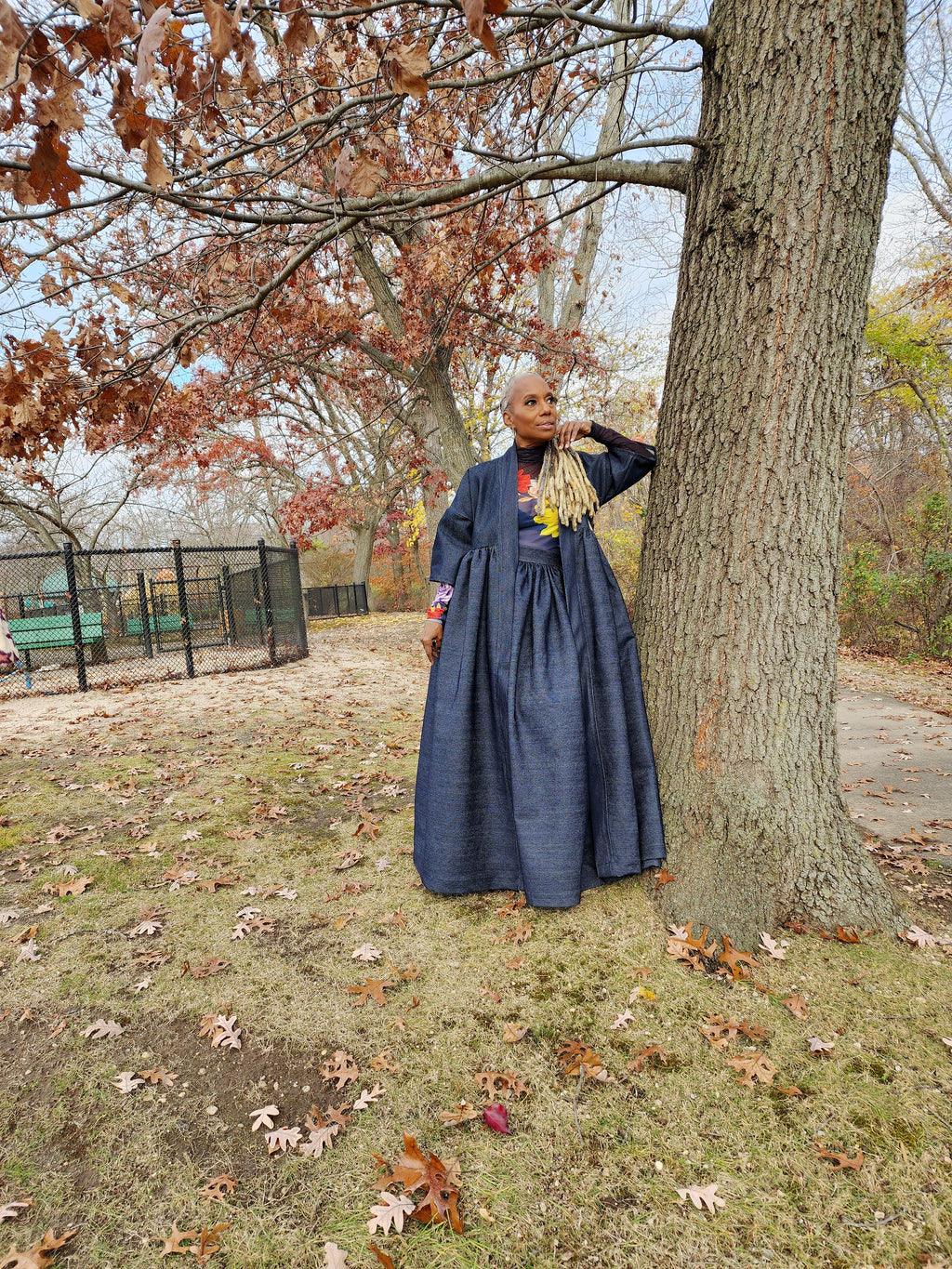Indigo Blue Denim Harusi Kimono: Maxi Duster Coat