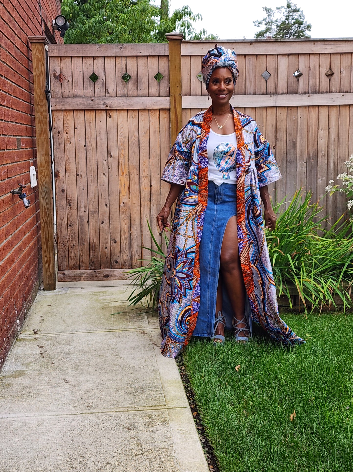 Harusi Kimono, Floral Glitter African Wax Kimono for Women, Maxi Duster Coat, Ankara Robe