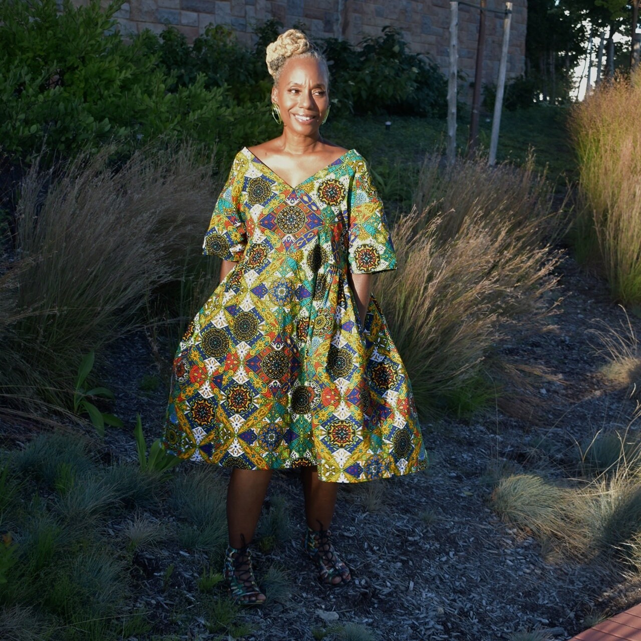 Rangi African Print Dress, Short Sleeve Multi Color Swing Dress