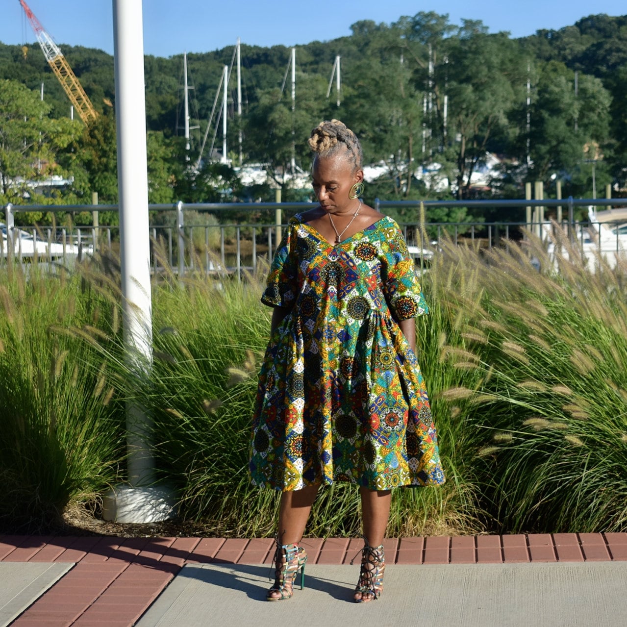 Rangi African Print Dress, Short Sleeve Multi Color Swing Dress